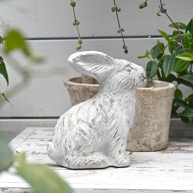 All Chic Bunny Decor Garden Statue White Rabbit Cement Rabbit Statue for Home Garden Indoor Outdoor Statues for Yard,Front Yard Decor,Easter Rabbit Figurines(White)