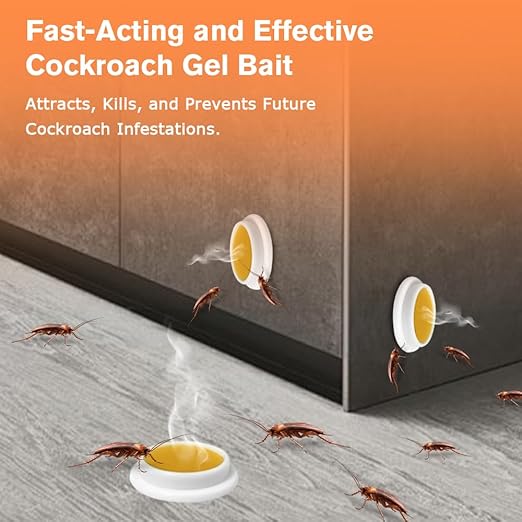 64 Pack Cockroach Gel Bait, Highly Effective Roach Gel Bait Indoor Infestation Solution, Fast Acting Cockroach Killer Indoor Home Kitchen Use, Easy to Apply & No Mess Roach Bait, Long-Lasting