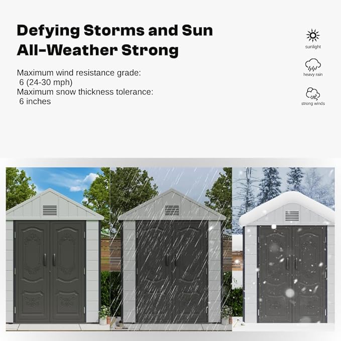 Kingdura 6x4 FT Resin Outdoor Storage Shed with Reinforced Floor, All-Weather Resistant Plastic Garden Outside Bike Tool Shed with Lockable Doors, Window for Backyard Patio Poolside