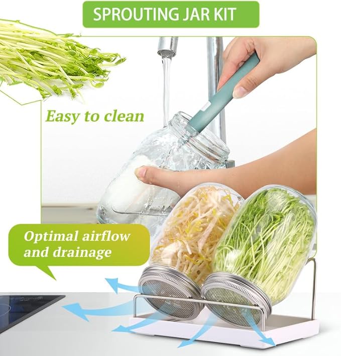 Sprouting Kit,Seed Sprouting Jar Kit,2Pcs Large Wide Mouth Mason Jar with 304 Stainless Steel Screen Sprout Lid,Sprout Jar Stand,Tray,Blackout Sleeves,Sprouts Growing Kit for Broccoli,Mung Bean