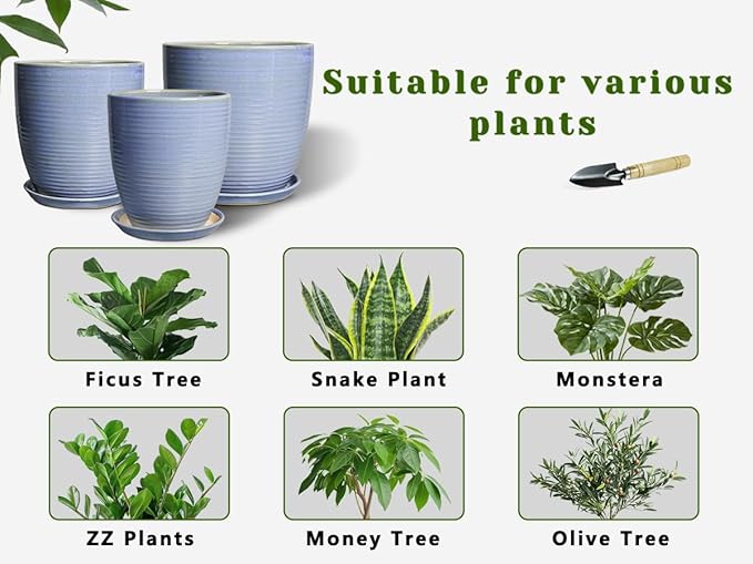 10 Inch Plant Pot - Round Ceramic Planter with Drainage Hole and Plant Saucer Indoor Outdoor for Decoration, Modern Home Garden Office Decor, House Warming Gifts, Blue-Purple
