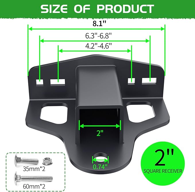 Zero Turn Lawn Mower Hitch with 2" Receiver,6mm Thicker Heavy Duty Steel Trailer Receivers Hitch, Compatible with Many Models Lawn Mower, Tractor, Trailer, Golf Cart Etc.