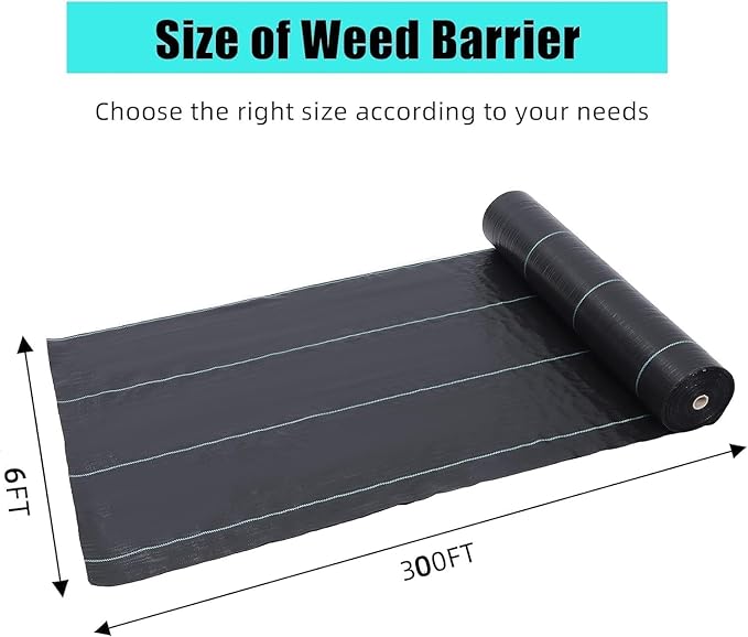 PioneerWorks 6ft X 300ft Weed Barrier Landscape Fabric Heavy Duty, Premium 3.2 oz Ground Cover Weed Block Gardening Mat, Easy Setup & Superior Weed Control, for Erosion Control, Weed Barrier