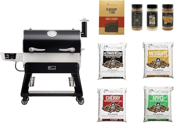 recteq Pellet Grill Smoker - Flagship 1600, Wood Pellet Smoker, BBQ, Wi-Fi Smart Grill, 1600 Sq. In. Cook Space, 40 lbs Hopper, Grilling Basics Bundle