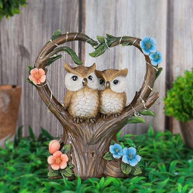 Solar Garden Owl Statue With LED Lights for Patio Lawn Ornaments, Indoor Outdoor Decor Waterproof Gift for Owl Lovers 7''