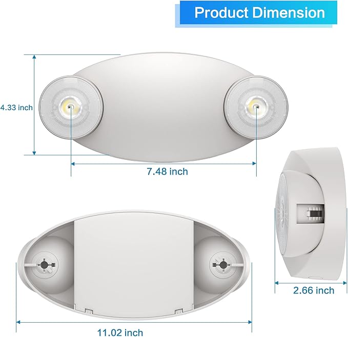 1 Pack LED Emergency Light with Battery Backup-Adjustable 2 LED Bug Eye Head Emergency Lighting -UL Certified 120-220VAC Emergency Exit Lighting Fixtures for Business/Home.