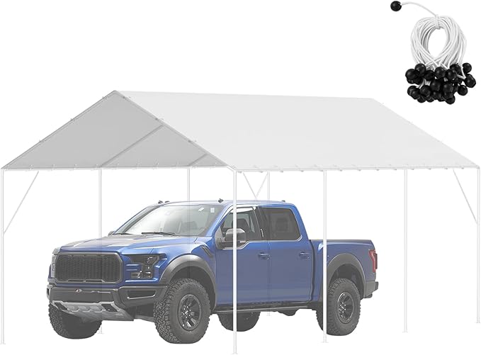 VEVOR 10x20' Canopy Replacement Cover Heavy Duty, Carport Garage Top Tent Shelter Tarp Waterproof & UV Protected, Easy Installation with 40 Free Ball Bungeess(Only Cover, Frame Not Include)