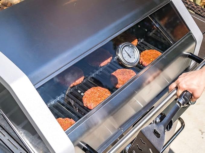 Monument Grills Larger 4-Burner Propane Gas Grills Stainless Steel Cabinet Style with Infrared Side Sear & Side Burners Knob Controls Built-In Thermometer with Stainless Steel Rotisserie Kit(2 Items)