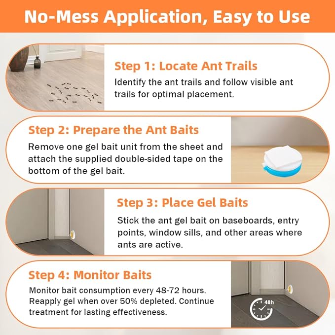 32 PCS Ant Killer Gel Bait Stations, Extra Strengthen Ant Bait Traps, Long-Lasting Effective Pest Gel for Carpenter Ants and Other Common Household Ants, No Mess Easy Use, Safe for Pets and Kids