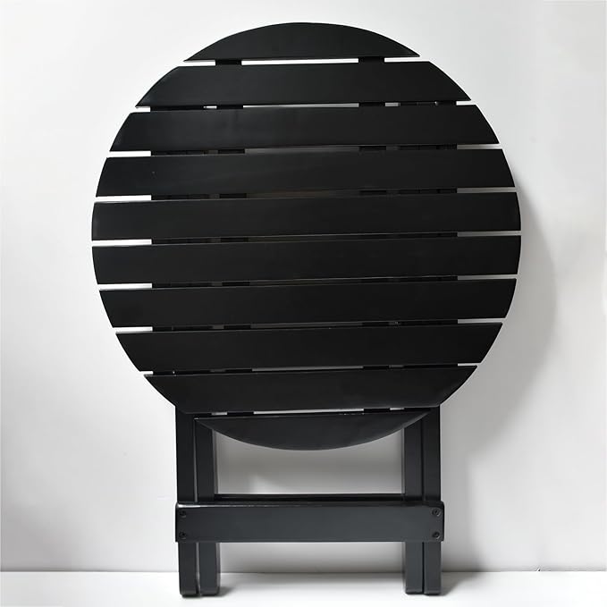 Outdoor Small Round Folding Side Tables, Foldable Wooden End Table for Indoor, Porch, Patio, Camping as Coffee Table or Plant Stand, Black 