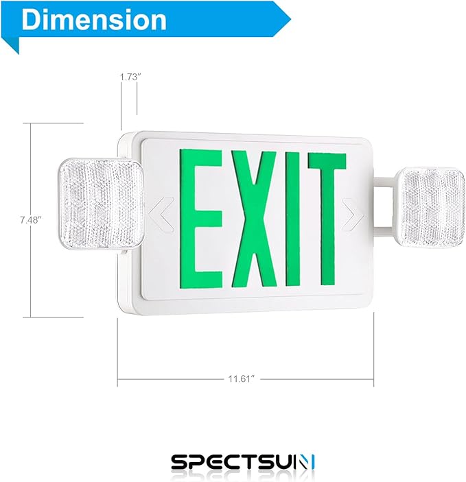 SPECTSUN 2 Packs Exit Sign with Emergency Lights, LED Emergency Exit Light with Battery Backup, UL Listed, AC 120/277V, Commercial Emergency Lights Combo for Business.
