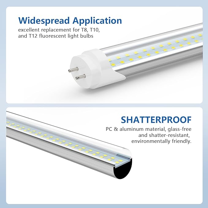 48 Inch LED Bulbs (25 Pack), T8 T10 T12 65W Equivalent Fluorescent Replacement, 24W 3120Lm, 6500K Cool White, Type A+B 4 Foot Tube Light for Office Shop Light, Remove Ballast or Plug & Play
