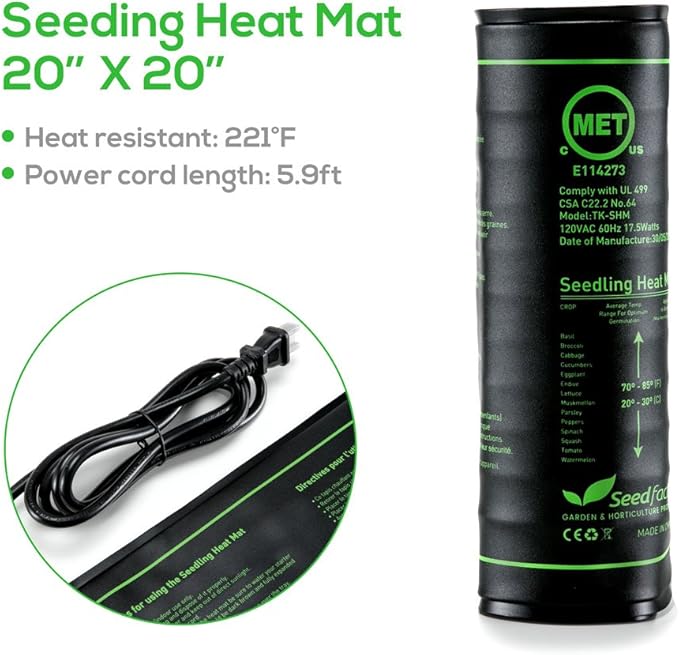 MET Certified Seedling Heat Mat, Seedfactor Waterproof Durable Germination Station Heat Mat, Warm Hydroponic Heating Pad for Indoor Home Gardening Seed Starter(20" x 20")