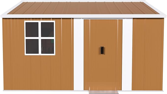 KEIKI 12FT x 10FT Heavy-Duty Metal Storage Shed, Outdoor Storage Shed with Floor & Window and Lockable Doors, Weatherproof Outdoor Garden Shed for Garden, Backyard, Patio, Lawn