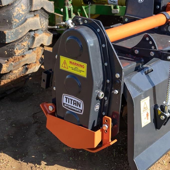 Titan Attachments 3 Point 48" Rotary Tiller Attachment Fits Cat 1 Tractors, Charcoal Finish, Single Speed PTO Driven Cultivator with a 540 RPM Gearbox, Replaceable L-Shaped Tines Work 5" Deep