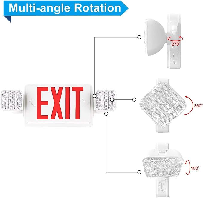 SPECTSUN 10 Pack LED Emergency EXIT Sign Lighting Combo- 120-277V Emergency Exit Lights for Home Power Failure-UL 924 Certified Commercial Emergency Light Fixtures (SPJLEC2RW-WT-10)