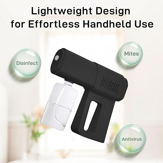 Professional Disinfectant Fogger Machine, 380ml Wireless Fine Particle Sprayer Gun Handheld Sanitizer Fogger, Blue Light Foggers for Touchless Sanitization (Black)