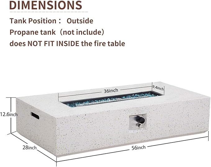 56 Inch Propane Fire Pit Table, Rectangle Outdoor Fire Table w Blue Fire Glass(50,000 BTU), Patio Firepit Table Gas Fire Table w Rain Cover for Outside, Backyard
