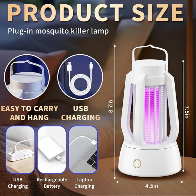 Bug Zapper Outdoor Indoor, Electric Fly Zapper with 4ft Power Cord, Three Modes Mosquito Killer,Waterproof Portable Mosquito Zapper for Home,Patio,Camping