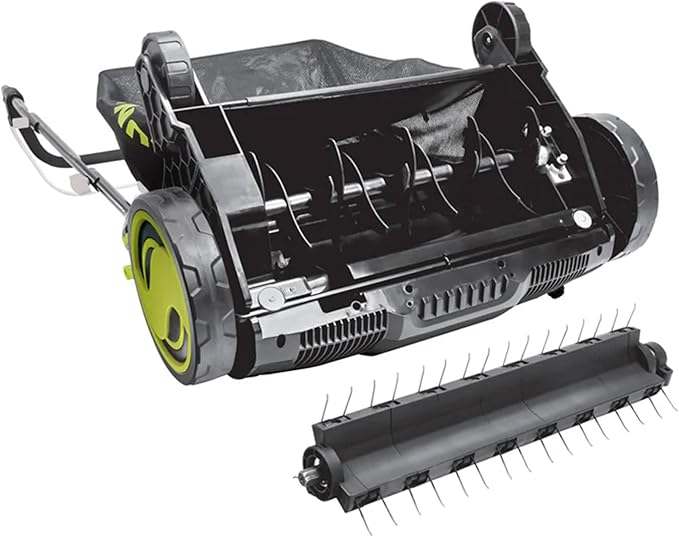 Sun Joe Electric Lawn Dethatcher & Scarifier with 13.2-Gal Bag, 13 Amp, 15 Inch, Black/Green - Heavy Duty Gardening Machine and Equipment for Lawn, Yard, and Grass, AJ805E