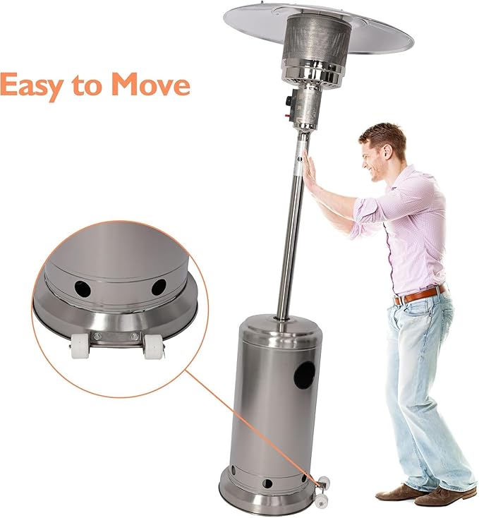 Patio Heater for Outdoor Use with Wheels, LP Propane Heater with Triple Protection System, CE & ETL Certified, Outdoor Heater for Commercial Residential Courtyard Porch Garage(Silver)