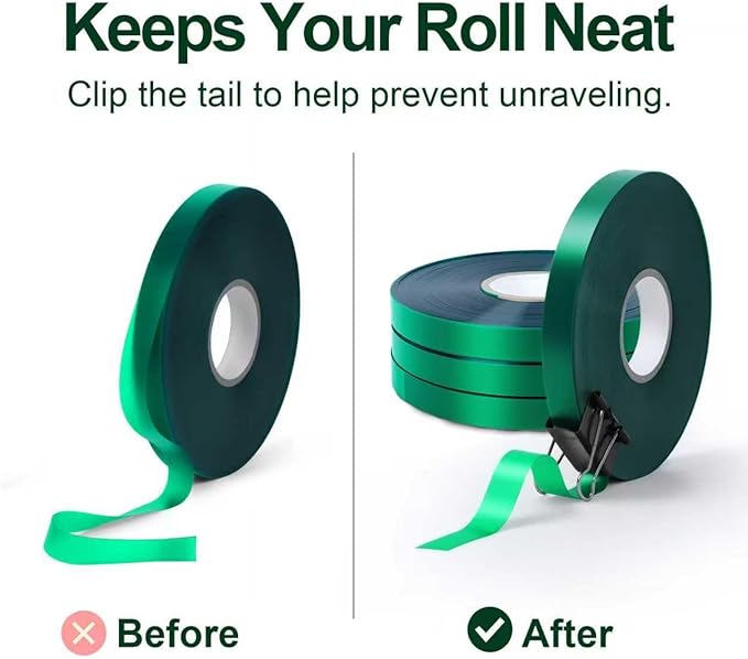 0.5 Inch Plant Tie Tape, 4 Rolls (788 ft Total) – Stretch Vinyl (PVC) Garden Ties for Stems & Poles, Non-Adhesive; Mesh Storage Bag + 1 Binder Clip Included (788 ft)