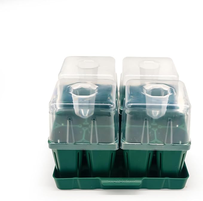 Vego garden Seedling Suite Products, 4 Pack Jumbo Seedling Trays with Seedling Tray Lids and 10" x 10" Bottom Watering Trays