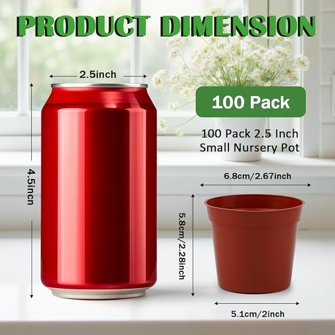 100-Pack 2.5 inches Plus Tiny Round Plant Pots Succulent Seedling Nursery Pots Made from Virgin Grade PP Material(Tiny, 68mm2.5 inch)