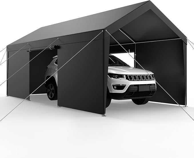 VEVOR Upgraded 10x20 FT Heavy Duty Carport Canopy with Roll-up Windows, All-Season Portable Garage with Removable Sidewalls & Doors, 12 Stakes & 12 Ropes, Car Tent for Car, Truck, Boat, Equipment