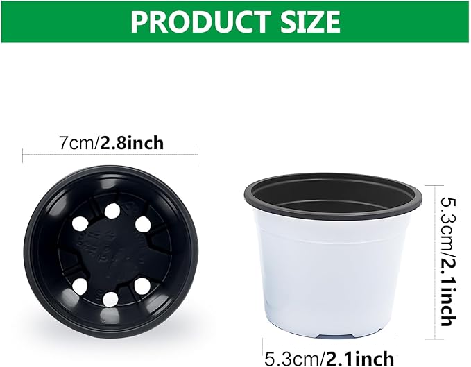 Nursery Pots, 100 Pack 2.8 inch Plastic Plant Pots, Small Flower Pots for Succulents, Seedlings, Flowers, Transplanting(White)