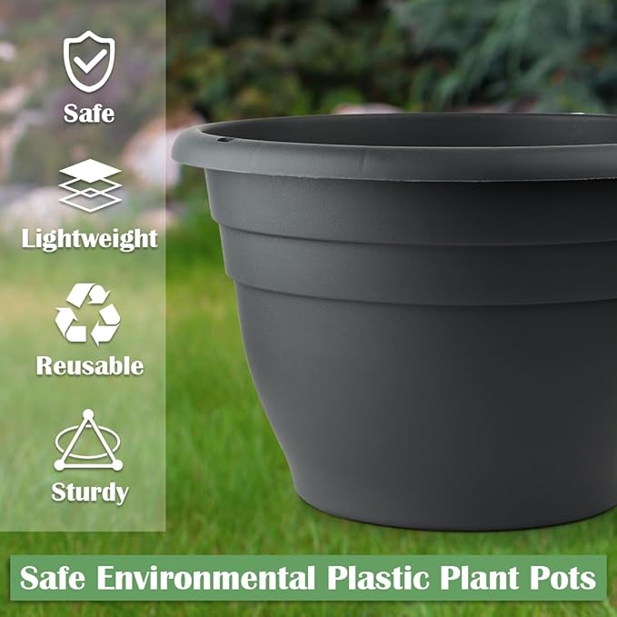 5 Lbs Rocks for Plants,5-Pack 10 Inch Plastic Plant Pots - Plant Planters with Drainage, Decorative River Rocks for Garden Landscaping, Flower Pots for Indoor Outdoor Plants, Succulents, and Herbs