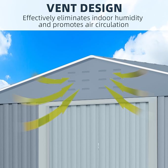 8x12 FT Outdoor Storage Shed,Large Metal Tool Sheds with Updated Frame Structure,Lockable Doors and Air Vents,Outside Garden Storage Shed for Outdoor,Garden Shed for Backyard Garden Patio Lawn