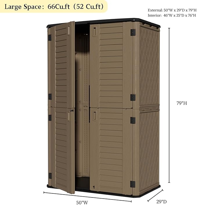 ZZM Large 67 Cu.ft Waterproof Storage Shed, Outdoor Storage Cabinet,Durable Resin Storage for Patio Furniture, Garden Tools, Pool Accessories, Mower Storage (Coffee)