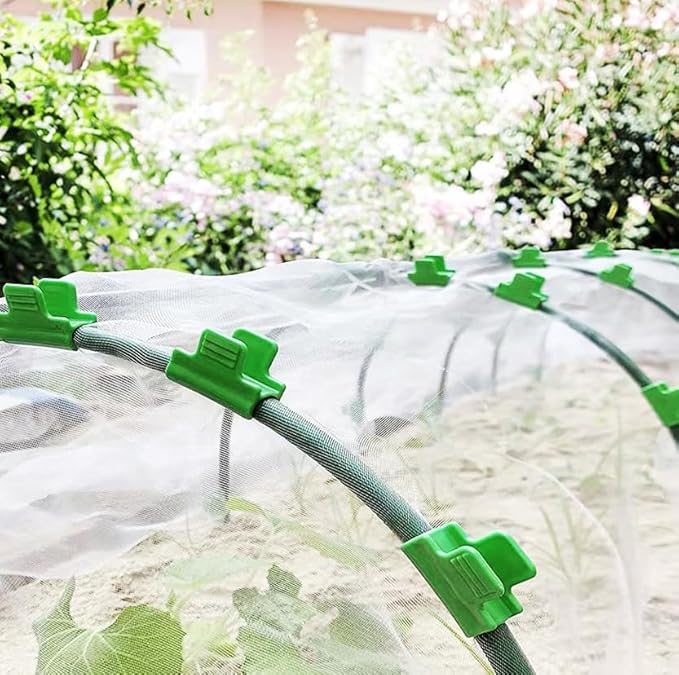 40pcs Greenhouse Netting Clamps, 16mm Garden Hoops Plant Clips, Outside Patio Film Row Cover Netting Tunnel Frame for Fixing PVC Tubes Shading Net Rod Shelters Clip, Plastic, Non-Slip, Green