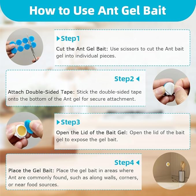 32 Pack Ant Killer Gel Bait, Long Lasting Indoor & Outdoor Ants Bait for Effective Ant Control, Safe & Easy to Use Pest Control for All Common Household Ants, Mess-Free Gel Stations