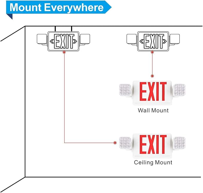 SPECTSUN 10 Pack LED Emergency EXIT Sign Lighting Combo- 120-277V Emergency Exit Lights for Home Power Failure-UL 924 Certified Commercial Emergency Light Fixtures (SPJLEC2RW-WT-10)