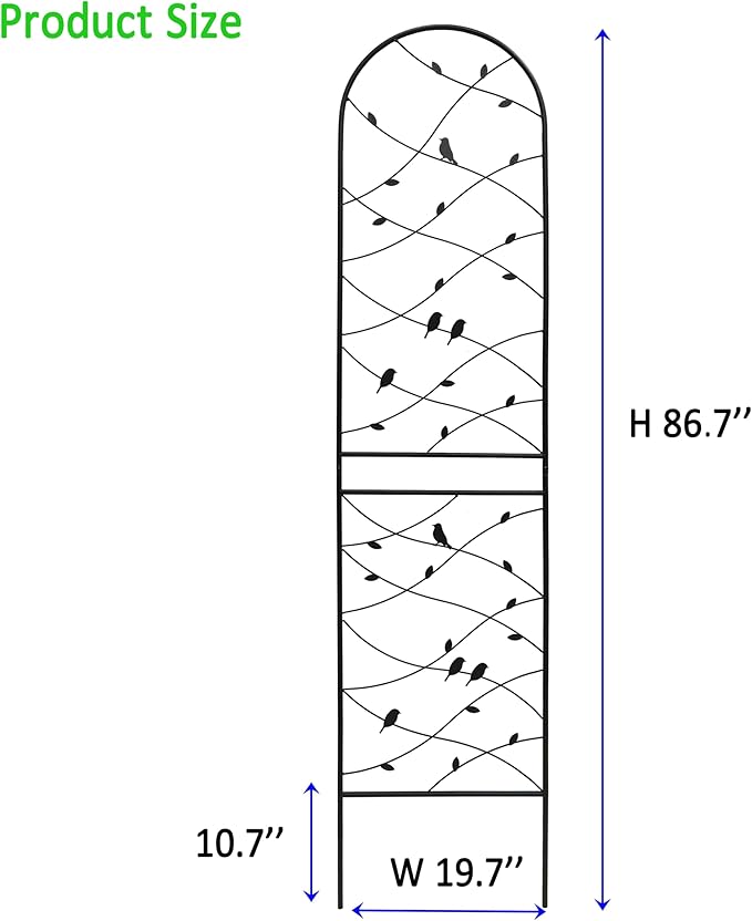 4 Pack Metal Garden Trellis 86.7" Tall Outdoor Climbing Plant Support for Roses, Flowers, Rustproof Durable Black Galvanized Tube, Lawn Garden Fence Decor Screen (4, Black birds-86.7" H)