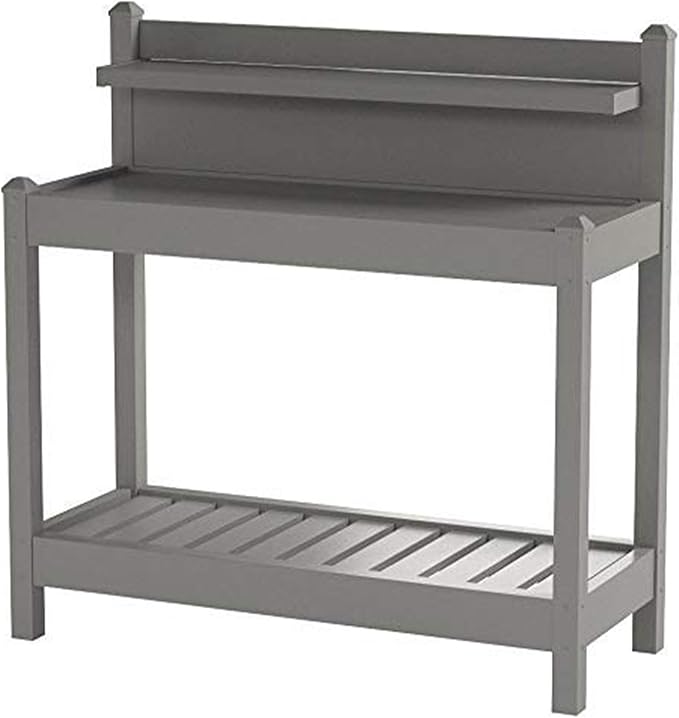 Dura-Trel Greenfield PVC Vinyl Indoor Outdoor Table Potting Bench Station with Shelf for Plant Accessories & Gardening Supplies Storage, Mocha