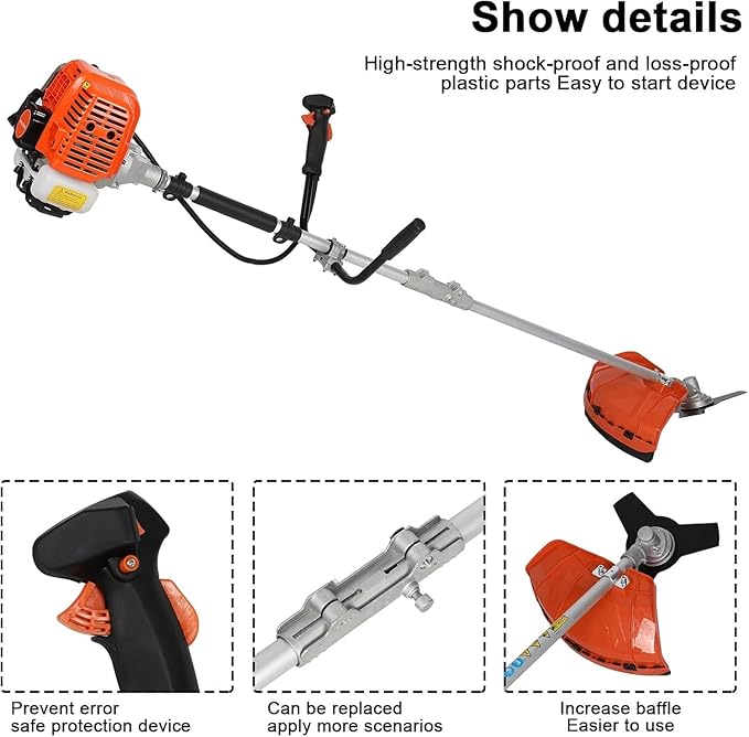 2025 Upgraded Weed Wacker, 52CC Gas Powered Weed Eater, 2 in 1 Gas String Trimmer and Grass Cutter with 3 Teeth Brush Cutter Blade, Lightweight Hedge Trimmer Edger Lawn Tool for Garden Yard