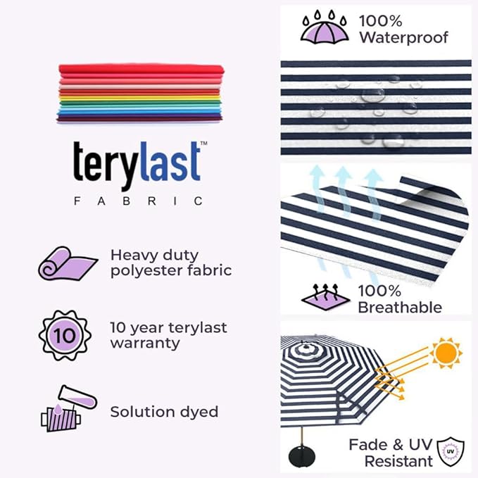 Midtown Umbrellas The Swilt 9 Feet Patio Umbrella in Terylast Zebra (Black/White Stripes) Polyester Fabric - Fiberglass Ribs, Auto-Tilt Aluminum Frame For Backyard, Deck, Garden, Pool - White Pole