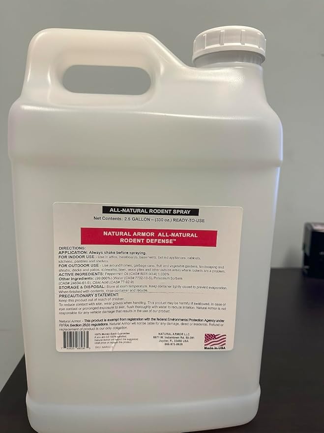 Natural Armor Peppermint Repellent for Mice/Mouse, Rats & Rodents. Natural Spray for Indoor & Outdoor Use Rodent Shield - 320 Fl Oz (2.5 Gallons, Case of 2)