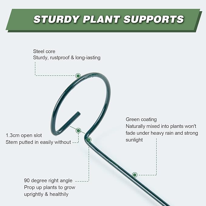 Joyhalo 12 Pack Plant Stakes, 16 Inch Plant Support Stakes, Plant Sticks Support with 24 Twist Ties, Flower Stakes for Plants Peony, Amaryllis, Marigold, Coreopsis, Tomato Seedling, Sapling Etc