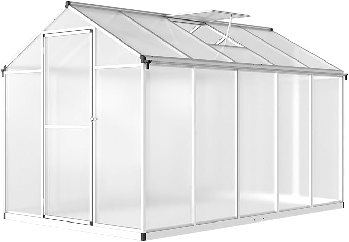 10X6.25 FT Aluminum Greenhouse for Outdoors, Heavy-Duty Metal Garden Greenhouses with Roof Vent and Quick Setup Structure, Metal Garden Greenhouse for Vegetables, Herbs & Outdoor Plants, Silver