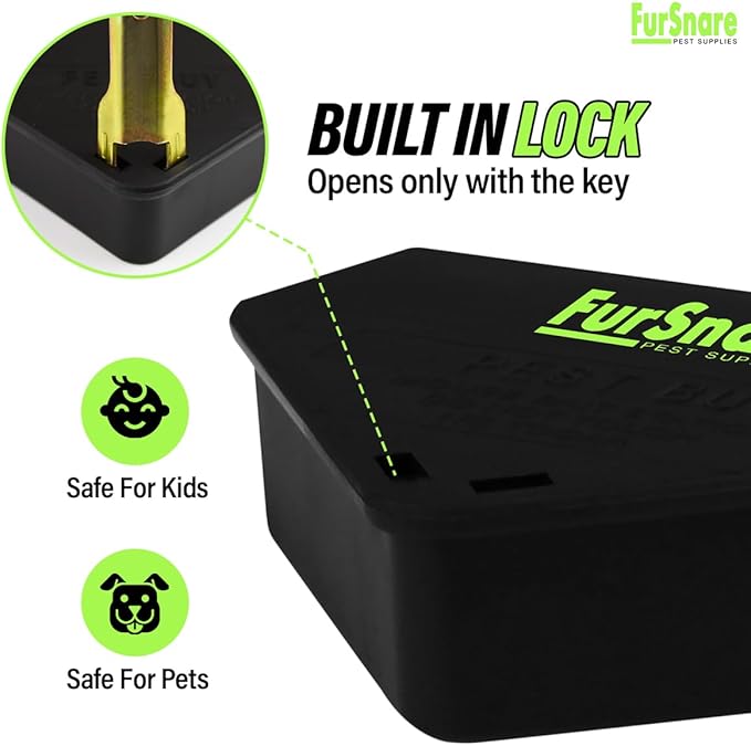 Mouse Bait Station for Outdoor & Indoor with Keys - Mice Traps for House Indoor Kill - Mouse Poisoning Bait Box for Home, Pest Control - Reusable, Safe for Kids & Pets (12 Pack, Black)
