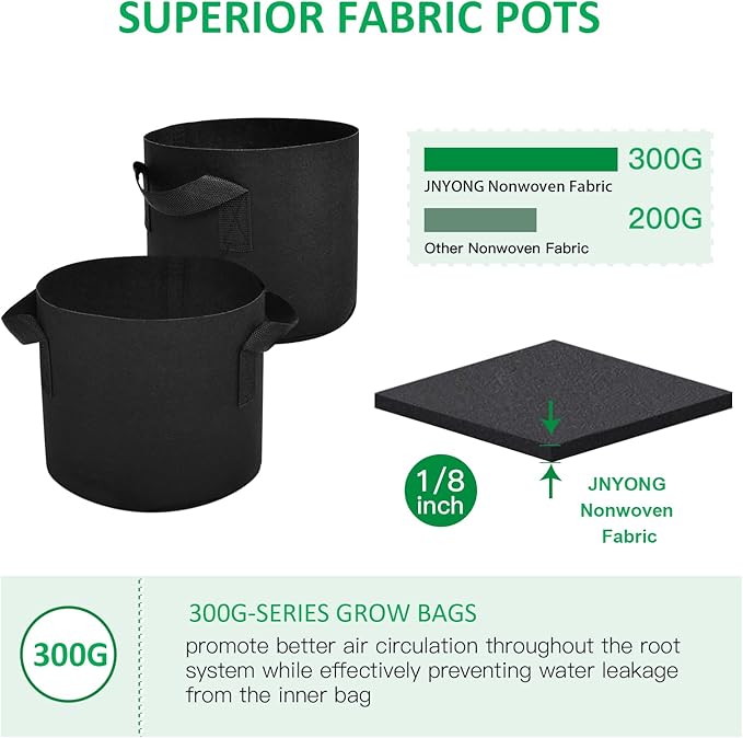 NYONG 12-Pack 25 Gallon Thickened Non-Woven Grow Bags, Aeration Fabric Pots with Handles(Black)