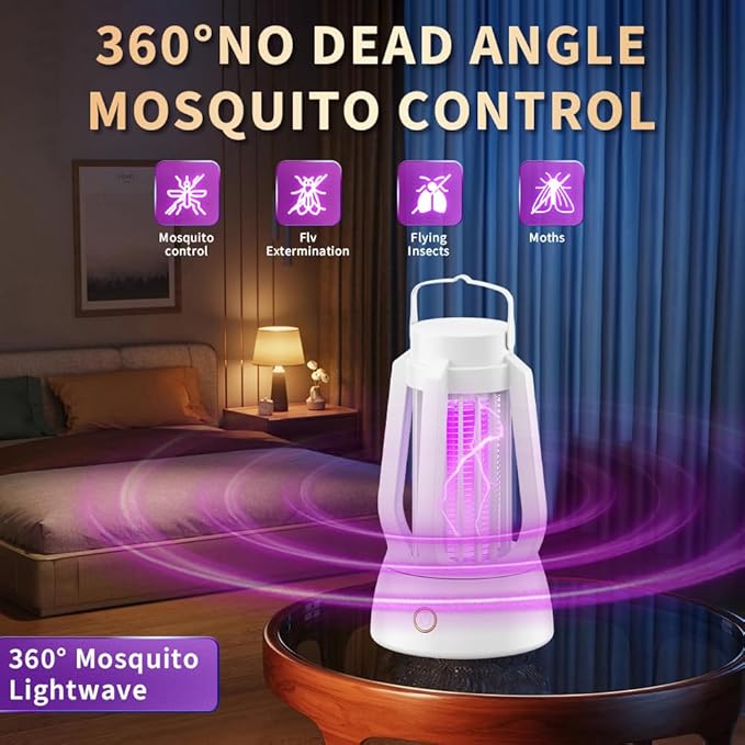 Bug Zapper Outdoor Indoor, Electric Fly Zapper with 4ft Power Cord, Three Modes Mosquito Killer,Waterproof Portable Mosquito Zapper for Home,Patio,Camping