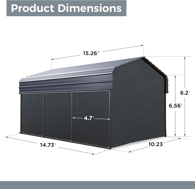 10 x 15 ft Metal Carport Kits with Galvanized Steel Roof & Removable Sidewalls, Heavy Duty Metal Carport Canopy, Outdoor Car Tent Metal Garage Shelter for Car, SUV, Truck and Boats, Gray