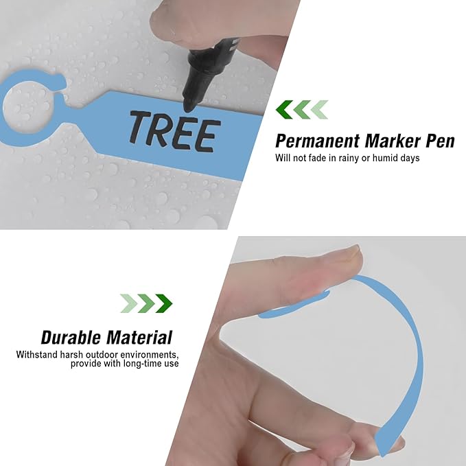 Plant Labels Yuanling 100Pcs Plastic Waterproof Plant Tree Tags Nursery Garden Markers for Indoor Outdoor Gardening Plants Vegetables Flowers Potted (Blue Color with 1 Marker Pen)