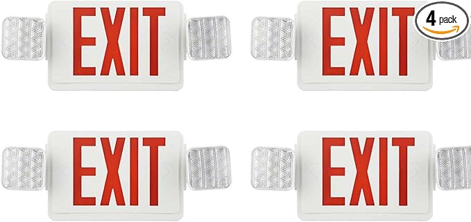 4 Pack Led Red Exit Sign with Emergency Lights Combo & Battery Backup Operated Powered Fire Exit Sign Light-UL Listed 120-277VAC Fire Exit Signs Lighting for Room,Street,Window.Stairs.