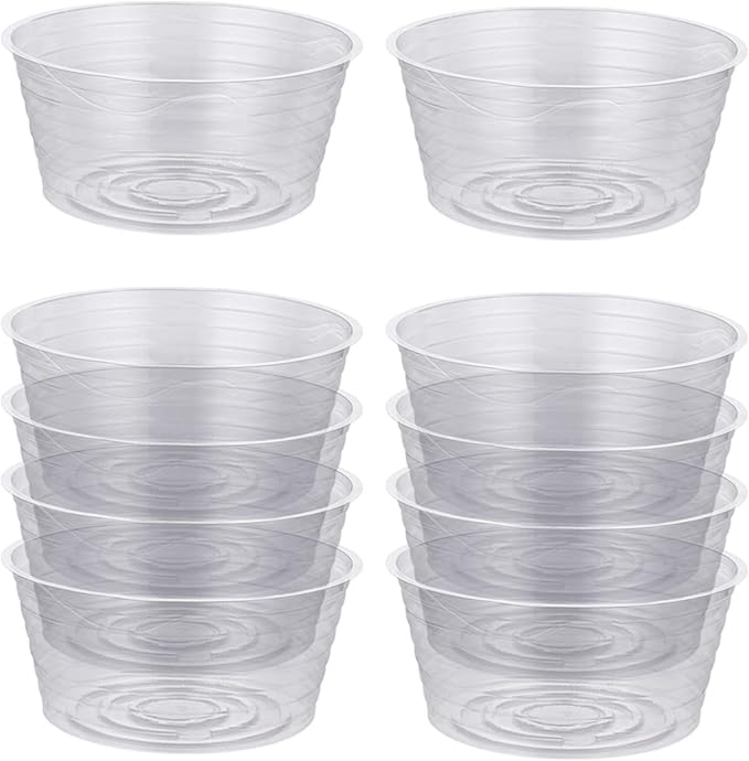 Idyllize 10 Pieces of 4 Inch Clear Thin Deep Plastic Plant Saucer Drip Tray for Pots (4'')